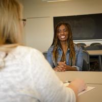 A Beloit College student hones their career search skills in mock interviews.