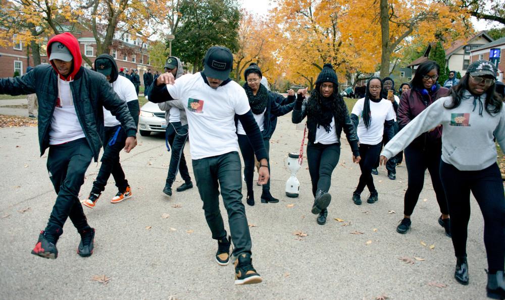 Black Students United are shown performing during the 2017 parade.